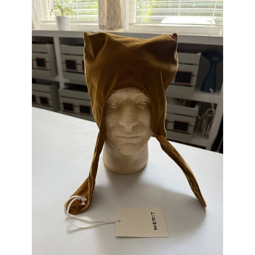Merit Corduroy‎ Bonnet Hat Mustard Brown Square Top Ear Detail New With Tags